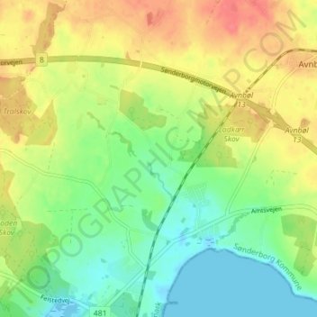 Carte topographique Kobberholm, altitude, relief