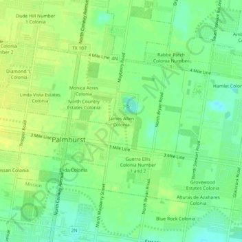 Carte topographique James Allen Colonia, altitude, relief
