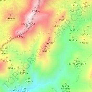 Carte topographique Caballo, altitude, relief