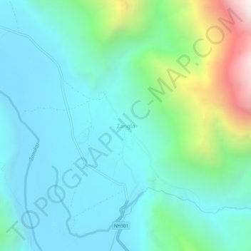 Carte topographique Zangla, altitude, relief