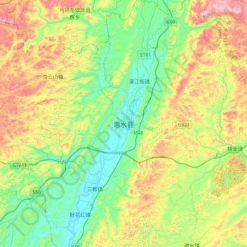 Carte topographique 惠水县, altitude, relief