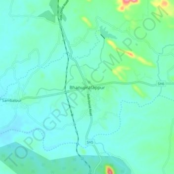 Carte topographique Bhanupratappur, altitude, relief