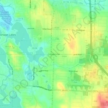Carte topographique Cottage Grove, altitude, relief