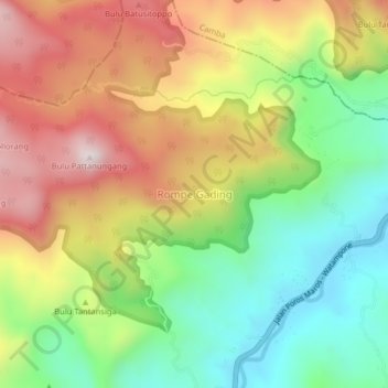 Carte topographique Rompe Gading, altitude, relief