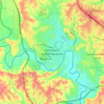 Carte topographique Hato Nuevo de Manoguayabo, altitude, relief