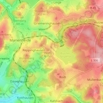 Carte topographique Eberg, altitude, relief