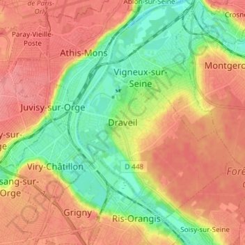 Carte topographique Draveil, altitude, relief