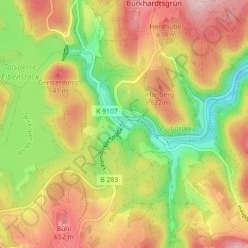 Carte topographique Wolfsgrün, altitude, relief