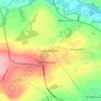 Carte topographique Low Etherley, altitude, relief