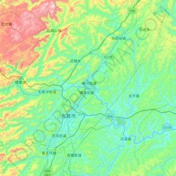 Carte topographique Prefettura autonoma tujia e miao di Xiangxi, altitude, relief
