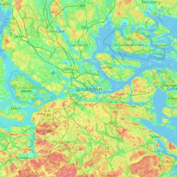 Carte topographique Stockholm, altitude, relief