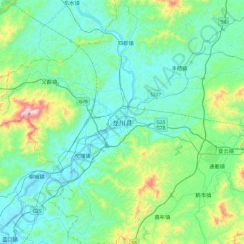 Carte topographique Longchuan, altitude, relief