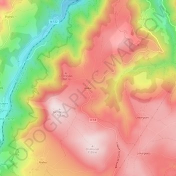 Carte topographique Auliac, altitude, relief