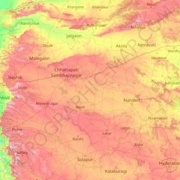 Carte topographique Maharashtra, altitude, relief