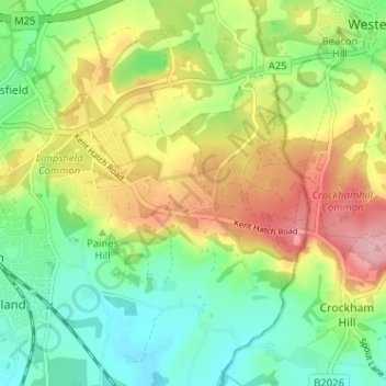 Carte topographique Limpsfield Chart, altitude, relief