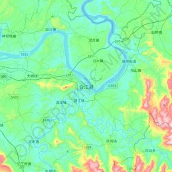 Carte topographique 合江县, altitude, relief