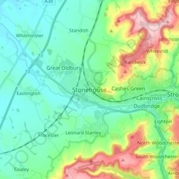 Carte topographique Stonehouse, altitude, relief