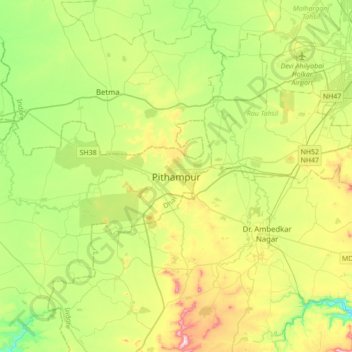 Carte topographique Pithampur, altitude, relief