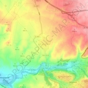 Carte topographique Zamarramala, altitude, relief
