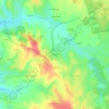 Carte topographique La Caille, altitude, relief