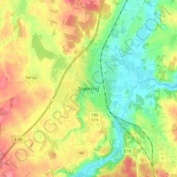 Carte topographique Støvring, altitude, relief