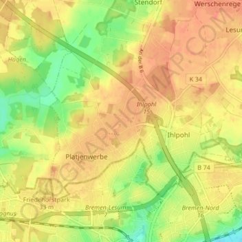 Carte topographique Stubben, altitude, relief