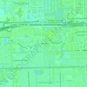 Carte topographique Fountainbleau, altitude, relief