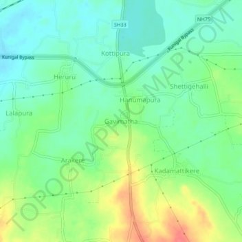 Carte topographique Gavimatha, altitude, relief