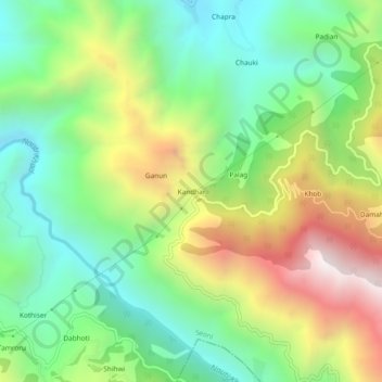 Carte topographique Kandhar, altitude, relief