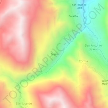 Carte topographique Pogos, altitude, relief