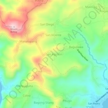 Carte topographique San Agustin, altitude, relief