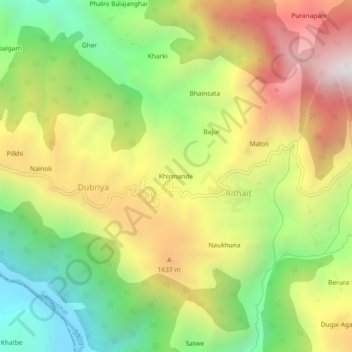 Carte topographique Khirmande, altitude, relief