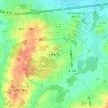 Carte topographique Selhofe, altitude, relief