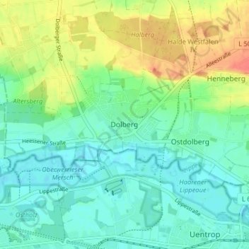 Carte topographique Dolberg, altitude, relief