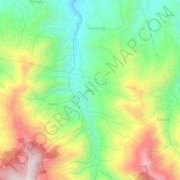 Carte topographique Özlü, altitude, relief