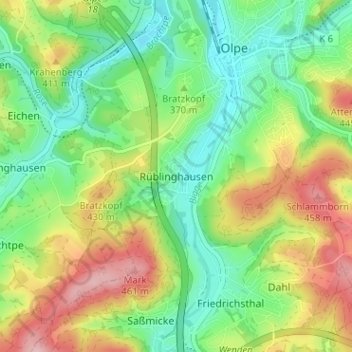 Carte topographique Rüblinghausen, altitude, relief