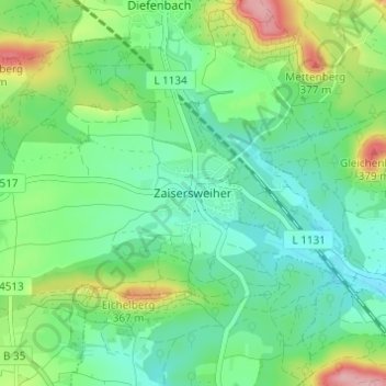 Carte topographique Zaisersweiher, altitude, relief