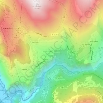Carte topographique Le Grand-Châtain, altitude, relief