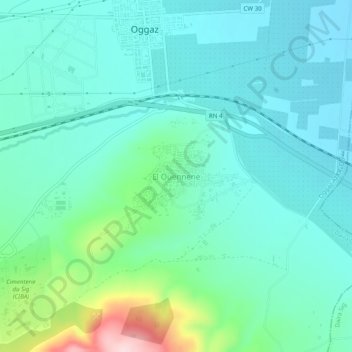 Carte topographique El Ouennene, altitude, relief