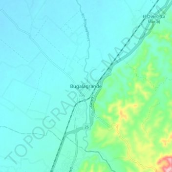 Carte topographique Bugalagrande, altitude, relief