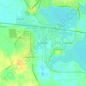 Carte topographique Wawasee Village, altitude, relief