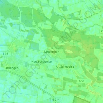 Carte topographique Sandlingen, altitude, relief