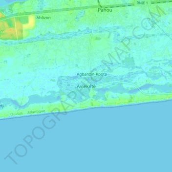 Carte topographique Avlékété, altitude, relief