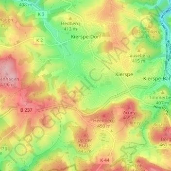 Carte topographique Höferhof, altitude, relief