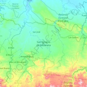 Carte topographique San Ignacio de Sabaneta, altitude, relief