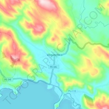 Carte topographique Vilquechico, altitude, relief