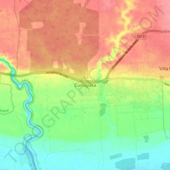 Carte topographique Cumayasa, altitude, relief