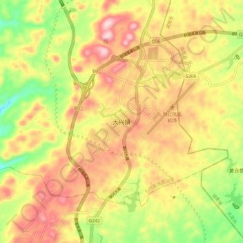 Carte topographique Daxing, altitude, relief