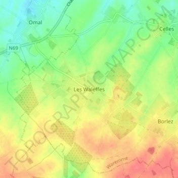 Carte topographique Les Waleffes, altitude, relief