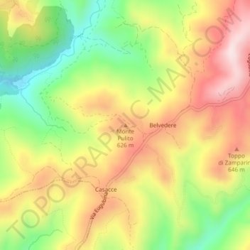 Carte topographique Monte Pulito, altitude, relief
